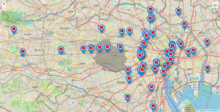 東京都のカラオケ館の店舗地図