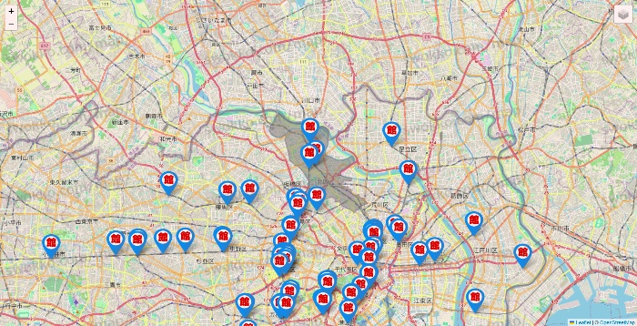 東京都のカラオケ館の店舗地図