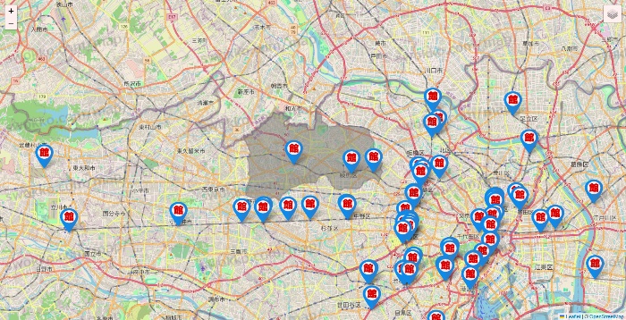 東京都のカラオケ館の店舗地図