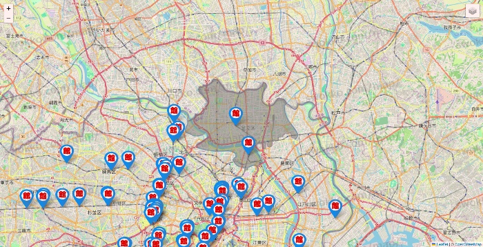 東京都のカラオケ館の店舗地図