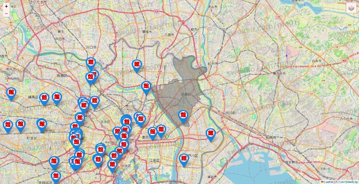 東京都のカラオケ館の店舗地図