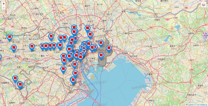 東京都のカラオケ館の店舗地図