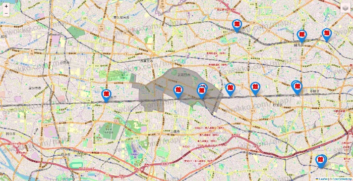 東京都のカラオケ館の店舗地図