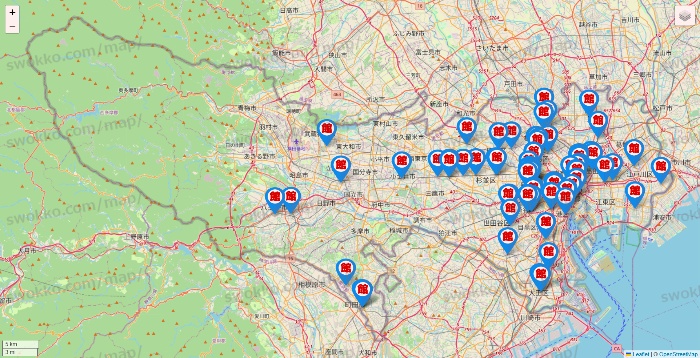 東京都のカラオケ館の店舗地図