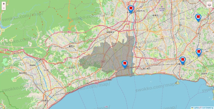 神奈川県のカラオケ館の店舗地図