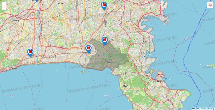 神奈川県のカラオケ館の店舗地図