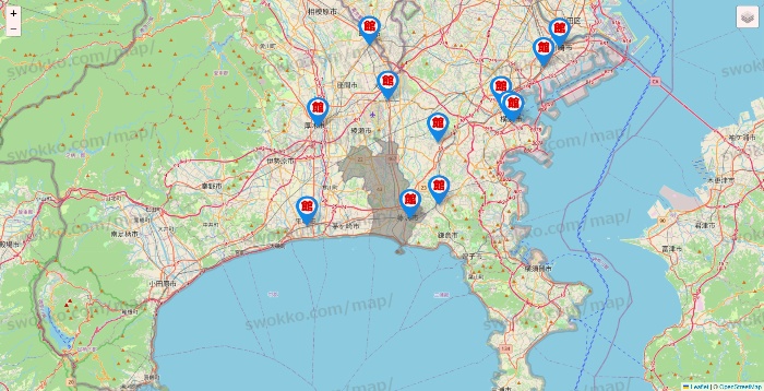 神奈川県のカラオケ館の店舗地図