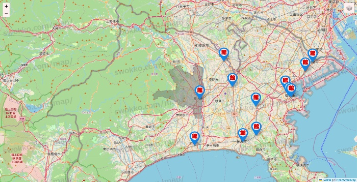 神奈川県のカラオケ館の店舗地図