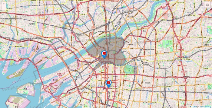 大阪府のカラオケ館の店舗地図
