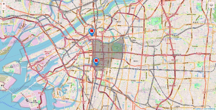 大阪府のカラオケ館の店舗地図