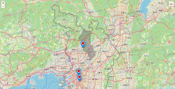 大阪府のカラオケ館の店舗地図