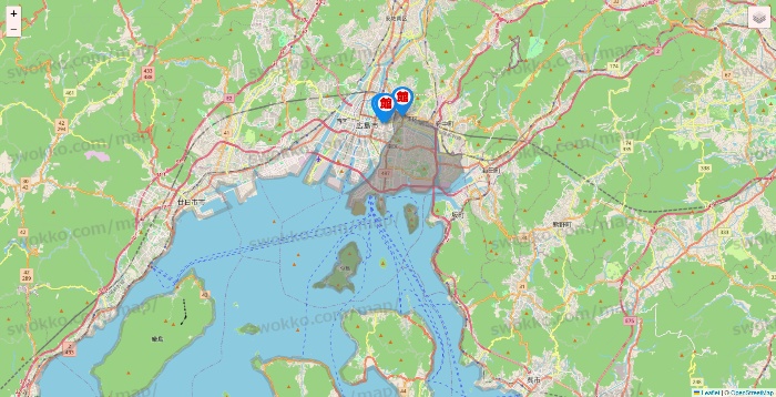広島県のカラオケ館の店舗地図