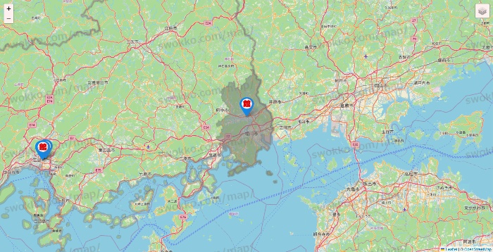 広島県のカラオケ館の店舗地図