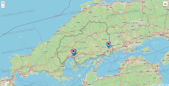 広島県のカラオケ館の店舗地図