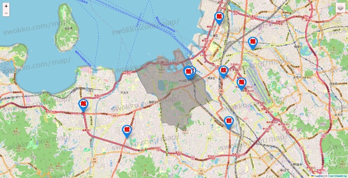 福岡県のカラオケ館の店舗地図