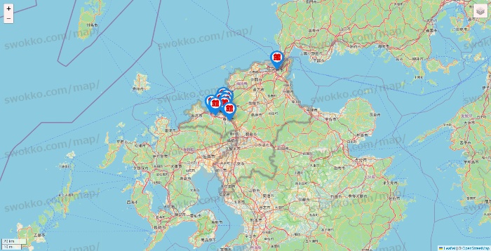 福岡県のカラオケ館の店舗地図
