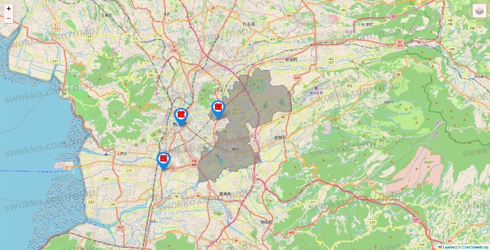 熊本県のカラオケ館の店舗地図