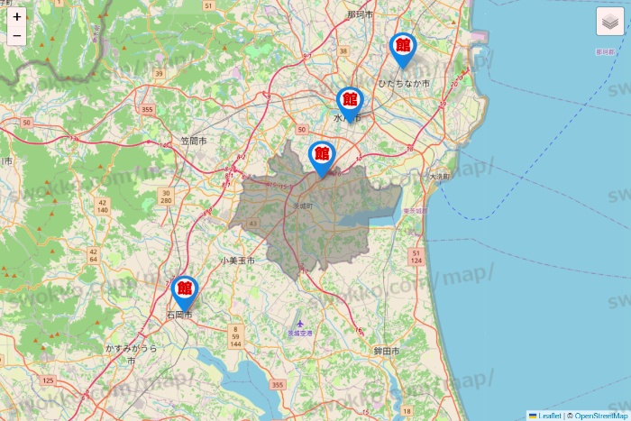 茨城県のカラオケ館の店舗地図