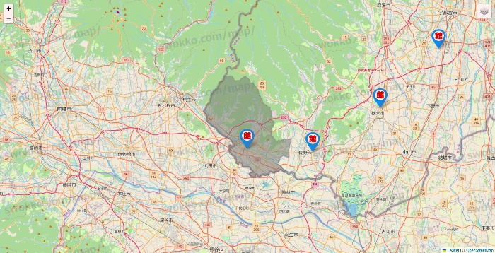 栃木県のカラオケ館の店舗地図