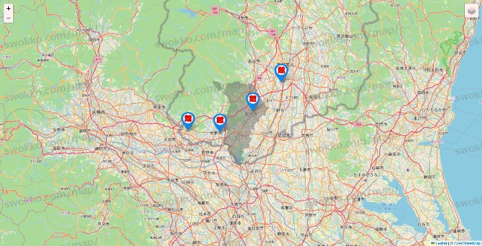 栃木県のカラオケ館の店舗地図