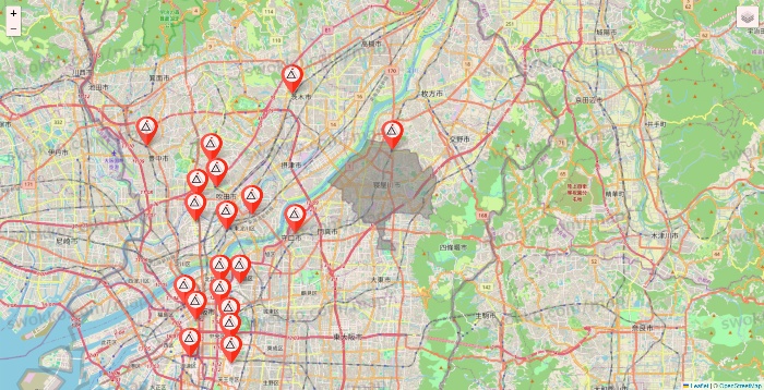 大阪府のかたぎり塾の店舗地図
