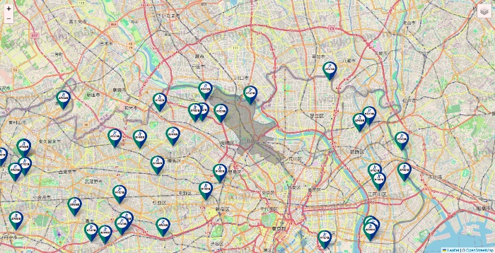 東京都の木下の介護の施設地図
