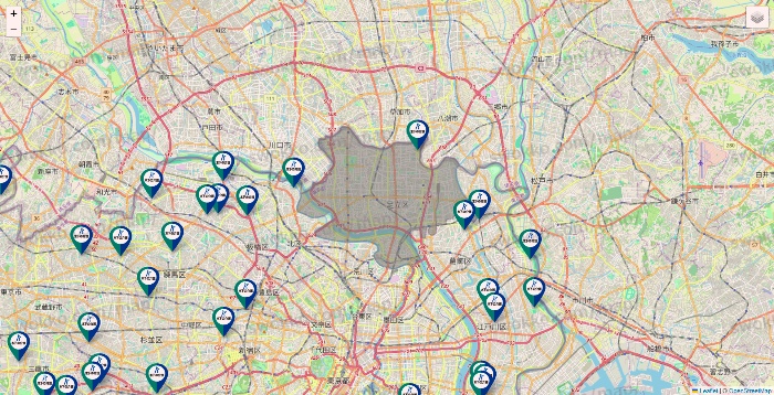 東京都の木下の介護の施設地図