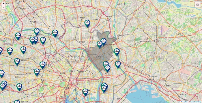 東京都の木下の介護の施設地図