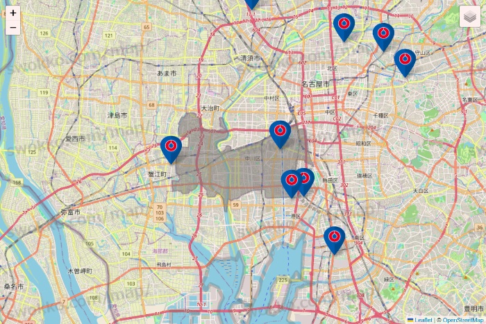 愛知県のコーナンの店舗地図