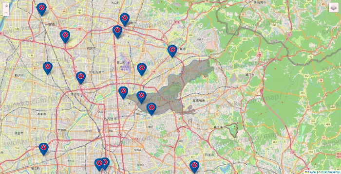 愛知県のコーナンの店舗地図