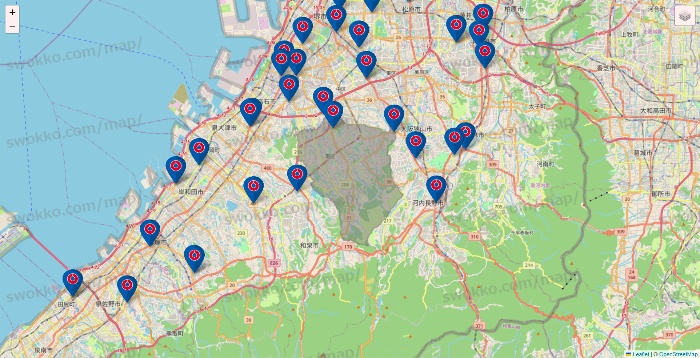 大阪府のコーナンの店舗地図