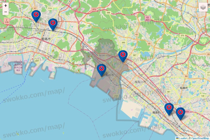 兵庫県のコーナンの店舗地図