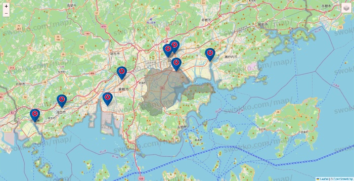 岡山県のコーナンの店舗地図