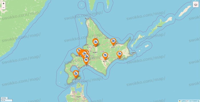 北海道のコメダ珈琲の店舗地図