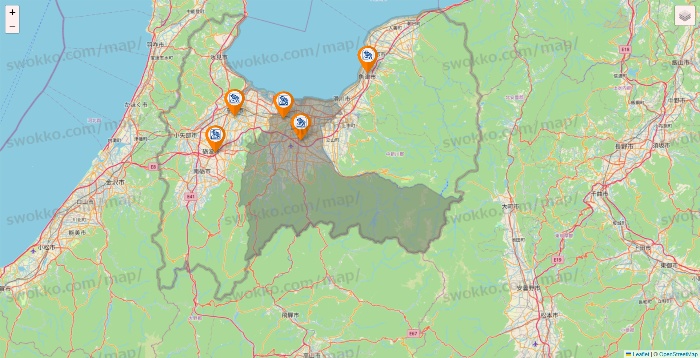富山県のコメダ珈琲の店舗地図