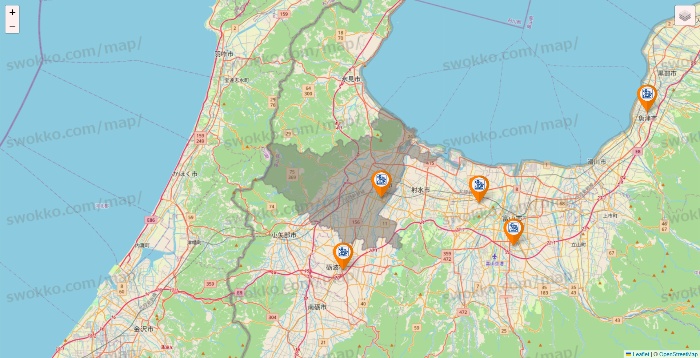 富山県のコメダ珈琲の店舗地図