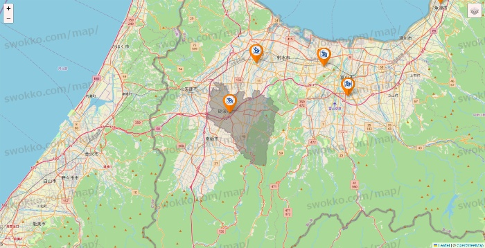 富山県のコメダ珈琲の店舗地図