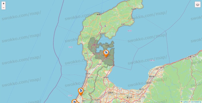 石川県のコメダ珈琲の店舗地図