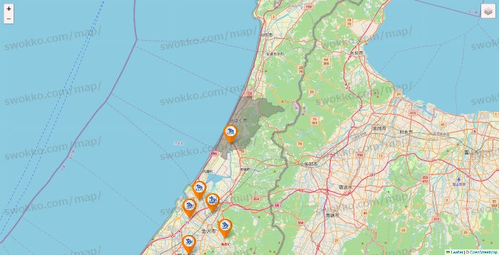 石川県のコメダ珈琲の店舗地図