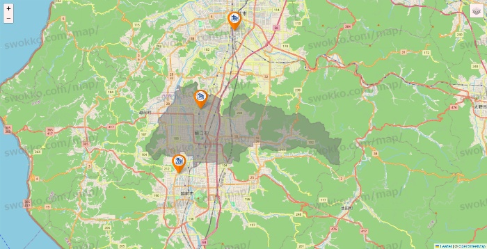 福井県のコメダ珈琲の店舗地図