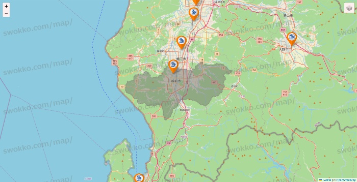 福井県のコメダ珈琲の店舗地図