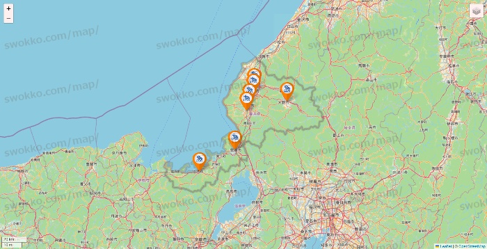 福井県のコメダ珈琲の店舗地図