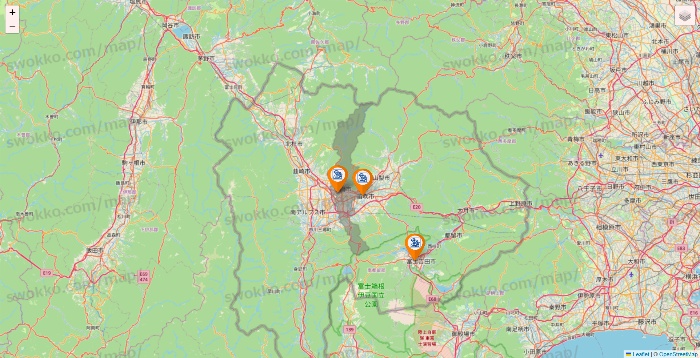 山梨県のコメダ珈琲の店舗地図