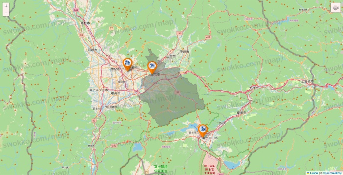 山梨県のコメダ珈琲の店舗地図