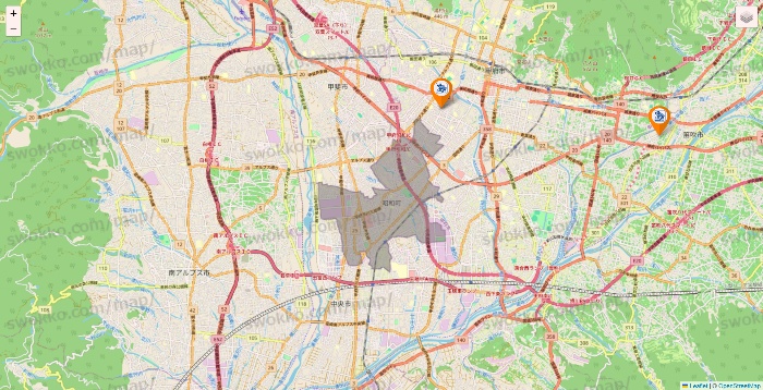 山梨県のコメダ珈琲の店舗地図