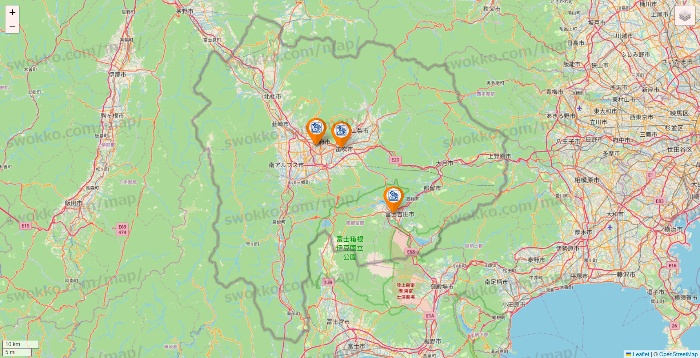 山梨県のコメダ珈琲の店舗地図