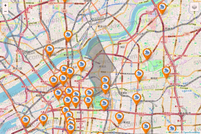大阪府のコメダ珈琲の店舗地図