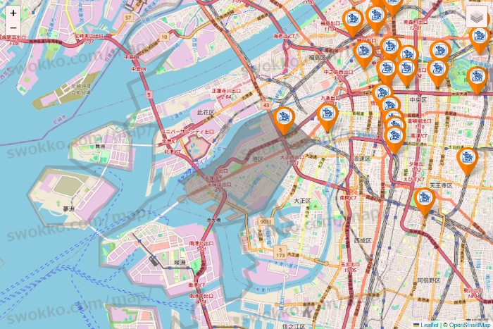 大阪府のコメダ珈琲の店舗地図