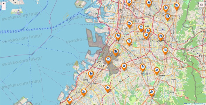 大阪府のコメダ珈琲の店舗地図