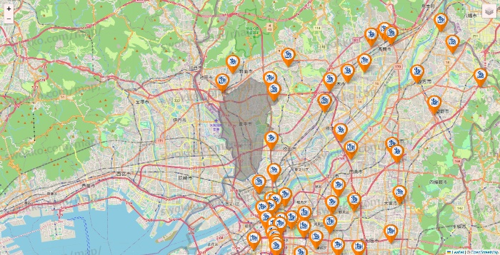 大阪府のコメダ珈琲の店舗地図